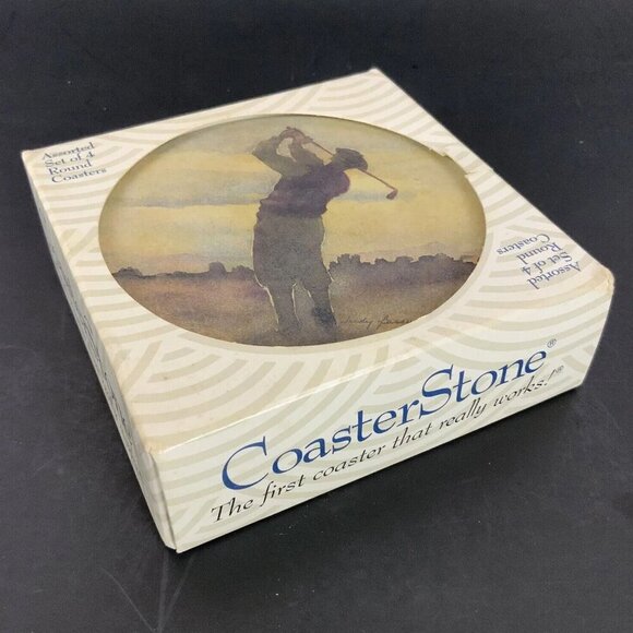Assorted Set Of 4 CoasterStone Round Golf-Themed Coasters With Cork Backing - Picture 4 of 5
